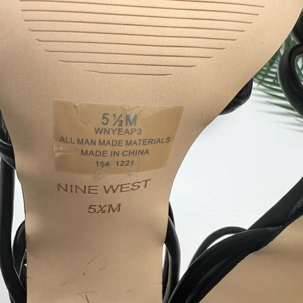 Nine West Black Yeap3 Strappy Ankle Sandals Size 5.5M Open Toe 3.25